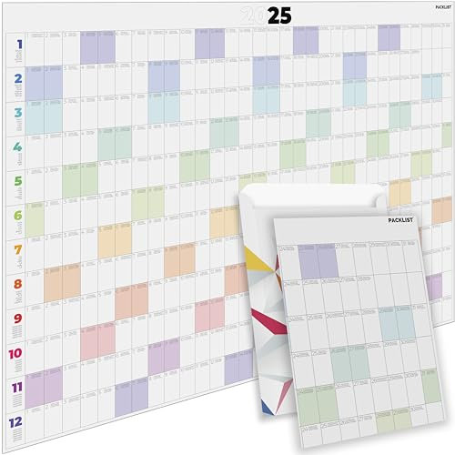 PACKLIST® Jahresplaner 2025 Wandkalender praktisch und übersichtlich, Kalender 2025 groß Poster XXL DIN A1 84x60 cm. Wandkalender zur Stärkung der Familien-, Studien- und Arbeitsorganisation