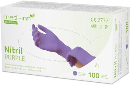 Medi-Inn+ Nitril Purple Einmalhandschuhe, lila, puderfrei (M, 100 Stück)
