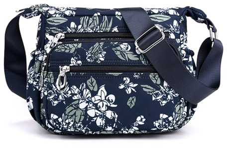 Wafybsre Crossbody-Tasche für Damen, mittelgroße Schulterhandtaschen, Umhängetasche mit mehreren Reißverschlusstaschen, Weiße/Blumen, Medium