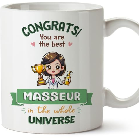 MUGFFINS Masseur Woman Mug - in English - Best in Universe Trophy - Funny Gift for Colleagues - Ceramic 11oz Mug