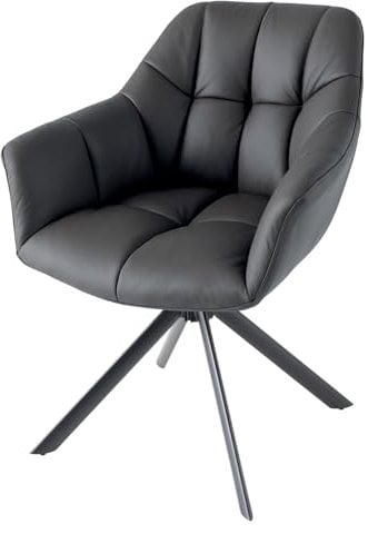 Riess Ambiente Drehbarer Stuhl Papillon - schwarz - Echtleder mit Armlehne schwarzes Gestell Drehstuhl 180 Grad Drehfunktion Esszimmerstuhl Esstischstuhl
