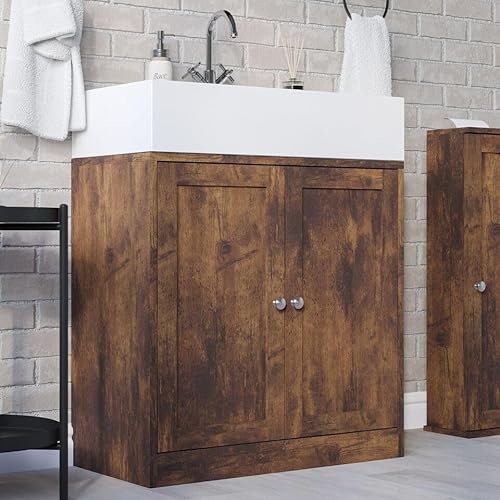 URBNLIVING Under Sink Cabinet Space-Saving Storage with Adjustable Shelves, Easy Assembly, Sturdy Wood Construction, Versatile Organizer for Home, Kitchen, Laundry, or Utility Room - Rustic Brown