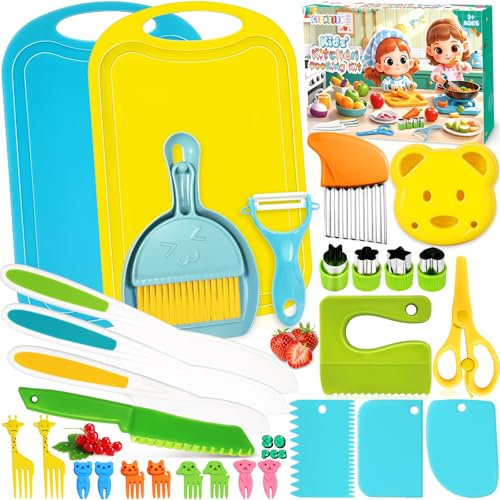 CIANBIFN 30 Piezas Cuchillos Cocina para Niños, Juego de Cuchillos de Cocina para Niños, Cuchillo Niños Montessori, Cuchillo de Seguridad para Niños 3+, para Cortar y Cocinar Fruta o Verdura