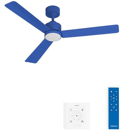 CREATE / WIND MODERN M/Ventilador de techo con luz azul cobalto con controlador de pared y mando / 40W, Luz LED 3 temperaturas, Ø132 cm, programable, 6 velocidades, función verano-invierno