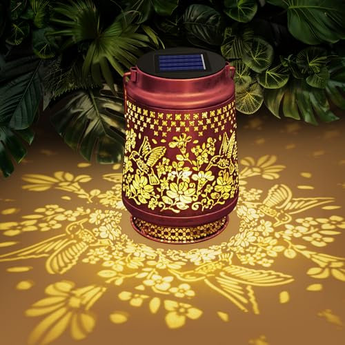 HOTUT Solarlaterne für Außen, Kolibri Solarlampen für Außen Hängend Gartendeko, IP65 Wasserdicht Metall Gartenleuchte, Geburtstagsgeschenke für Frauen, Solarleuchten für Terrasse, Patio, Rasen