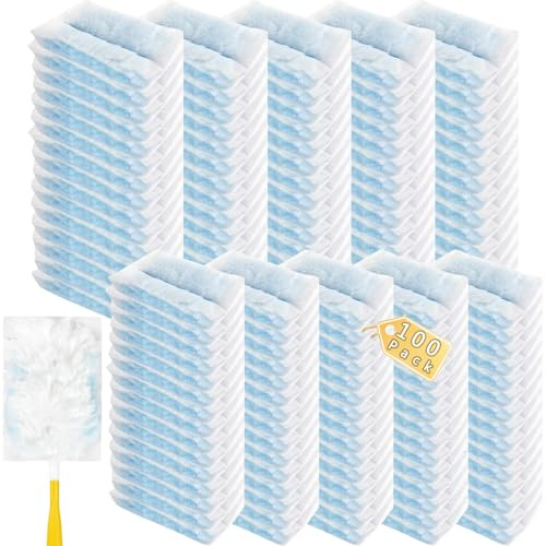 102 Stück Staubmagnet Kompatibel mit Swiffer Staubmagnet Nachfüllpack,Einweg Magnet Staubwedel für Swiffer Duster, für Allergene, Tierhaare, Reinigung, Gegen Staub (100 Tücher + 2 Griffe, Blau) (102)