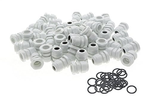 Waterproof Cable Gland,Saim White Nylon IP68 Waterproof Adjustable Stuffing Gland Joints Adapter Fasteners 6-12mm Diameter Cable Connector with Washers for Home Garden Outdoor Lighting Cable, 100Pcs