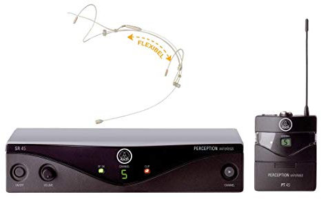 AKG PW45 Presenter Set Band M (Leistungsstarkes Funksystem für Instrumente, Frequenzbereich: 823-832 MHz mit 2 Antennen am Empfänger, Presenter Bundle inkl. HS-31 EA Headset Mikrofon in Beige)