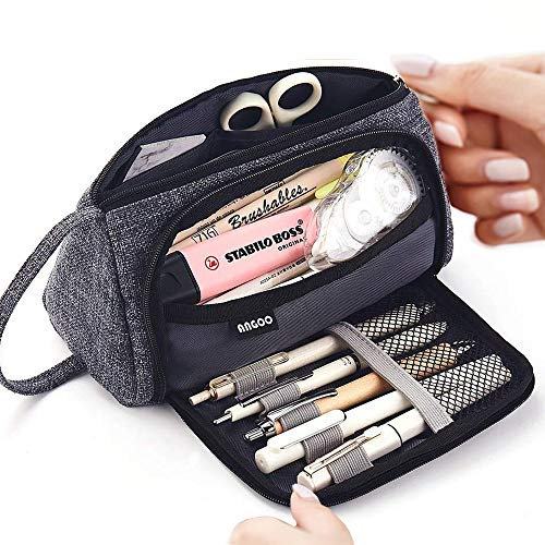 Federmäppchen Große Kapazität Federtaschen Teenager Mädchen Mäppchen mit Reißverschluss Frauen Make-up Tasche für Schule & Büro Weihnachten Geschenk 20 x11 cm (Dunkel Grau)