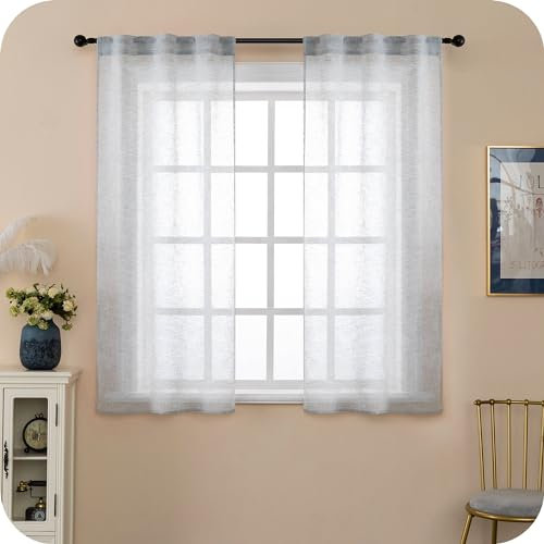GIRASOLE Coppia Tende Voile Semitrasparenti Effetto Lino Tenda per Soggiorno Camera Balcone Finestra e Interni 2 Pannelli con Tasca (Grigio, 70x150cm)