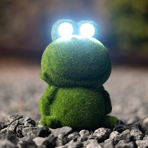 GloBrite Flocked Frog Ornaments with LED Solar Light | Garden Ornaments Outdoor Light | Waterproof Resin Accessories | Animal Statue for Outdoor Decor and Garden Gifts (Frog)