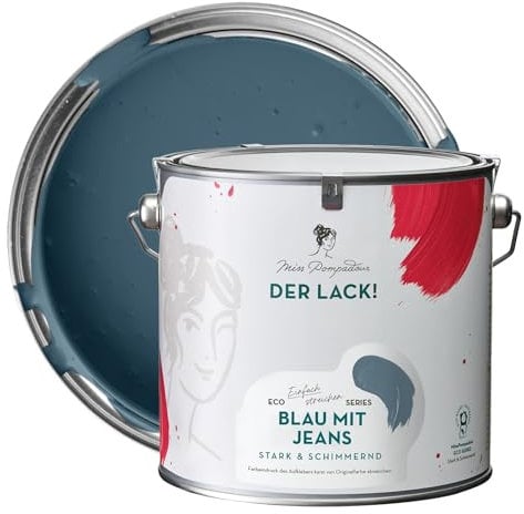 MissPompadour seidenmatte Holzfarbe Innen & Außen 2,5L Blau mit Jeans, Möbelfarbe ohne Schleifen - Farbe für Holz, Metall, Kunststoff - Holzlack, Möbellack schnelltrocknend mit hoher Deckkraft