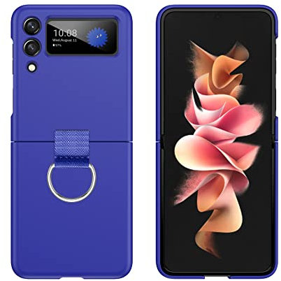 Topme Cover per Samsung Galaxy Z Flip3 5G Custodia Case, Custodia Rigida per PC con Anello.Blu Klein