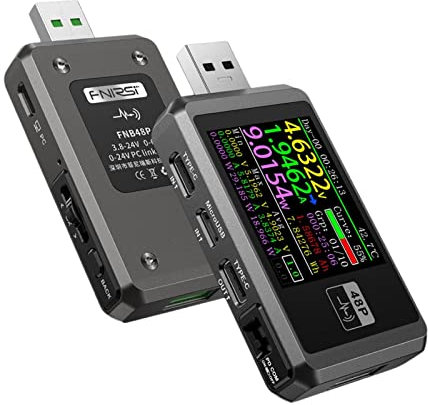 RANRAO Tester di Tensione USB, misuratore di Corrente USB A/Micro USB/Type-C USB, Tester USB, misuratore di Potenza PD, misuratore di Potenza Digitale, Display di Tensione, Argento Senza