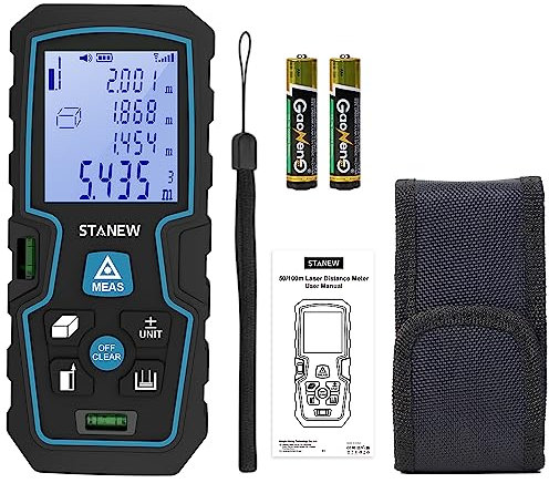 Laser Distance Measure 50M/165ft, IP54 Laser Measure with 2 Bubble Levels,Portable Laser Rangefinder Digital Distance Meter, Area and Volume (165feet(50M))