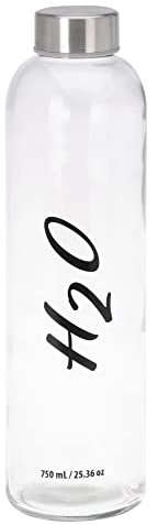 hibuy Trinkflasche H2O 750 ml - auslaufsicher & Kohlensäure geeignet - Glas transparent