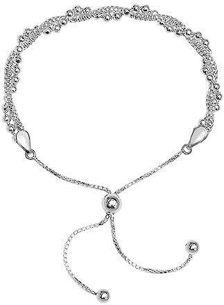 LeCalla Mothers Day Gifts Jewelry 925 Sterling Silver Bolo Bracelet Diamond-Cut Ball Covered by Twisted Popcorn Coreana Chain with Box Chain Adjustable Bolo Bracelet for Women Teen 10 Inches