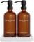 Amber Glass Hand and Dish Soap Dispenser Set by Brighter Barns - Kitchen Soap Dispenser Set with Tray - Farmhouse Soap Dispenser for Kitchen Sink - Modern Kitchen Decor, Bathroom Accessories (Amber)