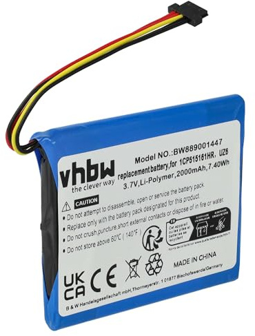 vhbw Battery Replacement for TomTom UZ6, 1CP515161HR for GPS Navigation System Sat Nav (2000 mAh, 3.7 V, Li-Ion)