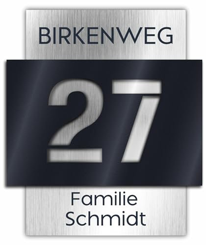 Numero civico Premium | personalizzabile | alluminio composito argento spazzolato e vetro acrilico antracite opaco | effetto 3D | resistente alle intemperie
