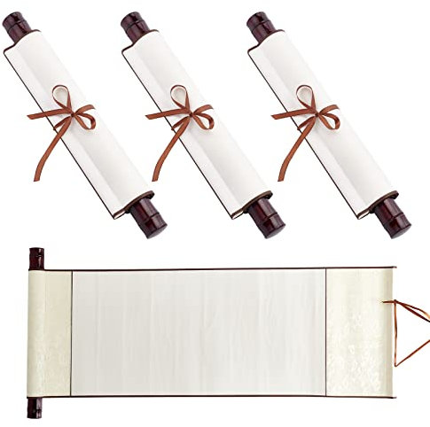 WEBEEDY 6 PCS Rouleau Suspendu Vierge Rouleaux de Papier Vierge Vintage Rouleaux de Montage Mural Soie Calligraphie Chinoise Dessin Rouleaux Papier pour L'Écriture, Dessin, Calligraphie (Or)