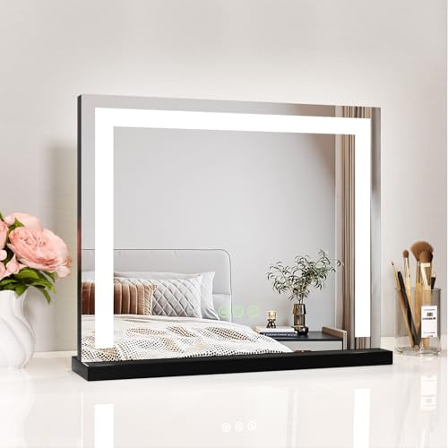 Heilmetz Schminkspiegel mit Beleuchtung 50x42cm, LED Hollywood Spiegel mit Dimmbar 3 Lichtfarben, Touch Schalter, Makeup Kosmetikspiegel mit Licht - Schwarz