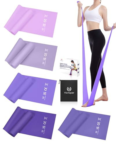 Victoper Yoga Resistance Bands Set of 5, Pilates Band with 5 Resistance Levels Pilates Resistance Bands to Build Muscle Gradient Purple Physio Elastic Exercise Band for Fitness Stretch Yoga
