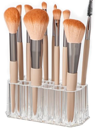 Himifuture Acrylic Makeup Brush Holder with 26 Slots, Lipstick Holder Organizer, Lip Gloss Holder Case Display Rack, Eyebrow & Eyeliner Storage and Organiser for Woman, Clear