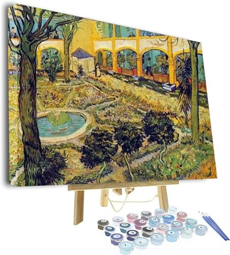 Vincent Van Gogh Peinture par numéro pour adultes débutants La cour de l'hôpital d'Arles par Vincent Van Gogh - Kit de peinture par numéro sur toile pour adultes débutants