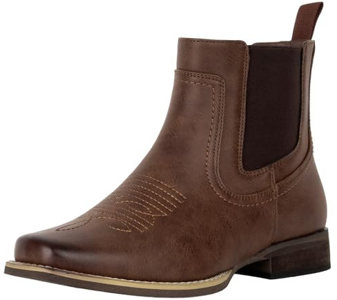 J's.o.l.e Ankle Cowboy Boots for Men Square Toe Chelsea Boots Mens Casual Retro Stylish Boots Brown UK 12