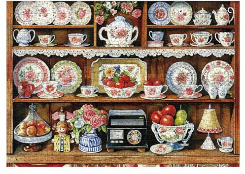 Vintage Teapot Collection Puzzles for Adults 1000 Pieces, Retro Flower Vase Jigsaw Puzzles, Art Pot Floral Puzzles