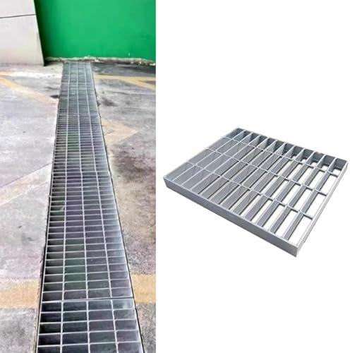 Canaletta Scolo Acqua Piovana Griglia di Drenaggio per Vialetti, Copertura di Drenaggio per Canale in Acciaio Zincato Resistente, Scarico per Trincea Antiruggine per Esterni per Cortili/Piazze(50cm-W1