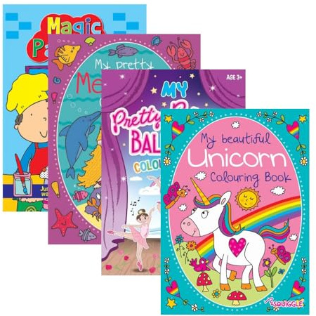 Sixstore Lot de 4 livres de coloriage relaxants anti-stress pour enfants, adultes et filles, format A4, livre de coloriage magique avec motifs artistiques assortis, 4 livres fournis