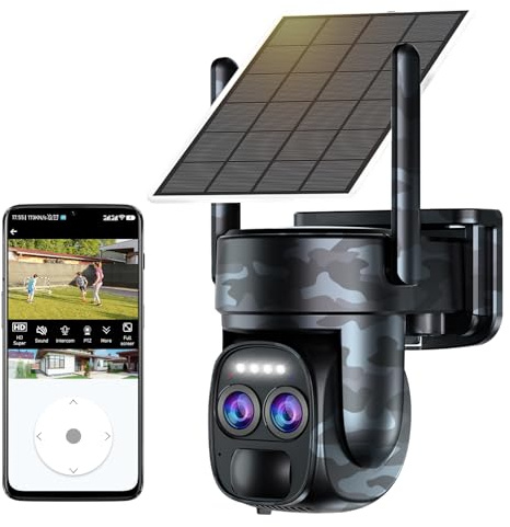 【10XZoom】4K Camera Surveillance WiFi Exterieure sans Fil avec Double Objectif/Solaire Caméra/batterie,360° PTZ Caméra Interieure,Suivi automatique,Nocturne Couleur,Sirène,Audio Bidirectionnel,IP66 ﻿