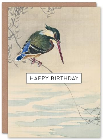 Artery8 Happy Birthday Ohara Koson Japanese Kingfisher Bird Birthday Card