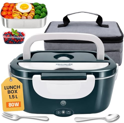 Scaldavivande elettrico portatile 80W 1,5 L, Lunch box, Porta Pranzo Termico - 12V/24V/220V - porta pranzo riscaldabile per auto, camion, ufficio o casa