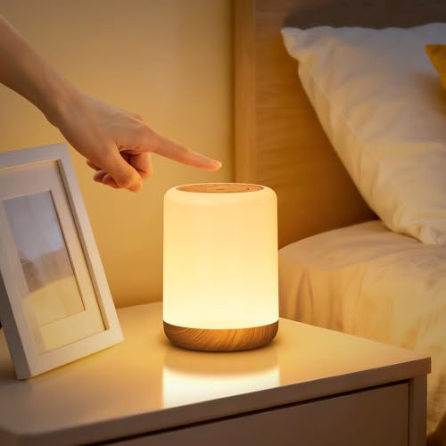 MEDE Night Light, Dimmable Bedside Lamps with RGB for Toddler, Kids, Adults | 3 Lighting modes, Stepless dimming, 2000mAh, 1/2/3h timer, Memory function, Portable hook, Eye-caring light, Wood-effect