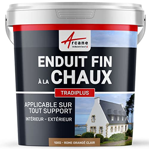 Enduit fin à la chaux, décoration, intérieure, extérieur, maison : Tradiplus - 15 kg (jusqu'à 14 m²) Rome - Orangé Clair - ARCANE INDUSTRIES