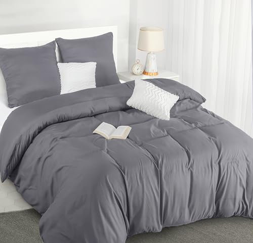 Utopia Bedding Bettwäsche 200x200 Set - Mikrofaser Bettbezug 200x200 cm + 2 Kissenbezüge 80x80 cm - Grau