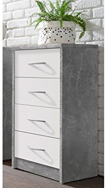 möbelando Kommode Hochkommode Anrichte Standschrank Schubladenkommode Schrank Olli IX Beton/Weiß