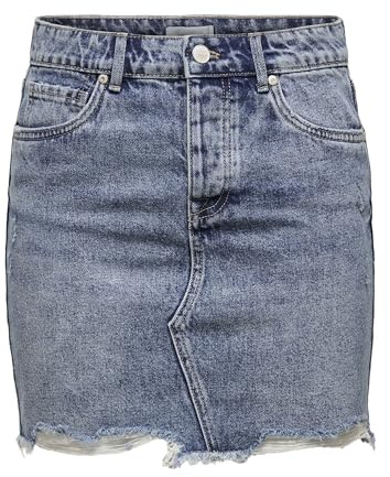 Only Sky Life Raw Hem Acid Wash Denim - Mini Skirt, Mix Blu Chiaro, S