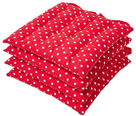 Homescapes 4er Set Stuhlkissen 40x40 cm rot-weiß gepunktet – Sitzkissen Outdoor/Indoor mit Baumwollbezug, Sitzpolster waschbar und Oeko-TEX-Zertifiziert für Esszimmer-, Küchen- & Gartenstühle