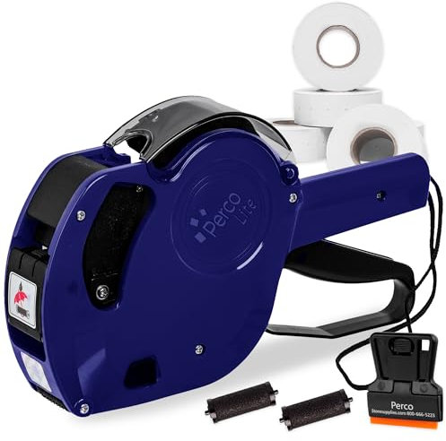 Perco Lite 1 Line Preisauszeichner mit Etiketten-Set, inkl. 5.600 leeren weißen Etiketten, 2 Tintenrollern, 1 Tintenrolle und Etiketten vorgeladen