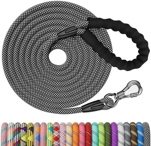 NTR 15FT Training Leash for Dogs, Nylon Rope Dog Leash with Swivel Lockable Hook and Comfortable Padded Handle, Cat Puppy Leash Lead for Small Medium Large Dogs Training, Playing, Camping, or Backyard