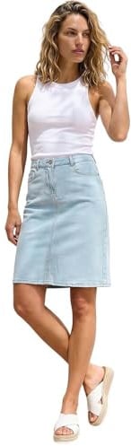 Roman Denim Skirt with Pockets for Women UK - Ladies Jean Skirts Cotton Stretch Mid Wash Fitted A Line Casual Smart Work Office Knee Length Flattering Slimming - Light Blue - Size 16