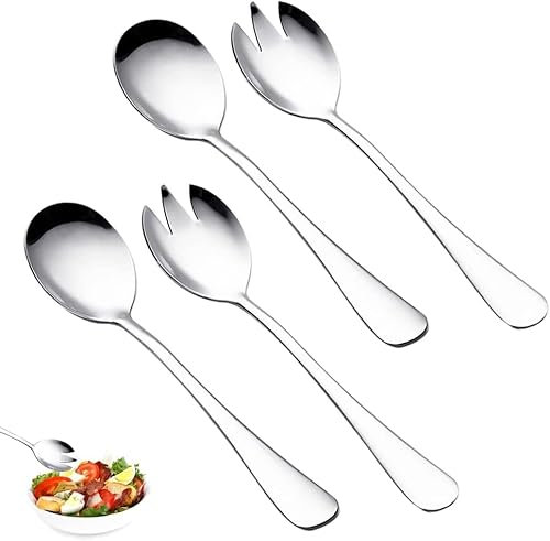 4 Stück Salatbesteck,Salatbesteck edelstahl,bestehend aus Edelstahl Salatlöffel und Edelstahl Salatgabel,Salatlöffel Gabel Besteck,für Familien und Restaurants