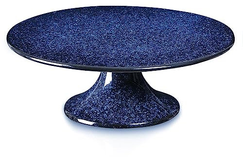 Vicrays Runder Keramik-Kuchenständer – Porzellan 25,4 cm Standfuß Gebäck Serviertablett für Snacks Desserts Kekse Cupcakes – ideal für Geburtstage Ostern Weihnachten Hochzeit Heimdekoration – Blau