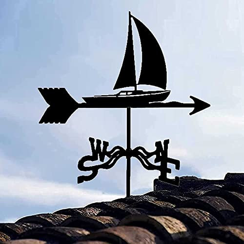 55 * 35 cm Metall Wetterfahne Segelboot Dekoration, Wetterfahne Gartenpfahl Windrichtungsanzeiger mit Anti-Rost-Beschichtung für Hofdachmontage
