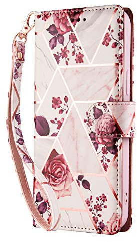 iPhone 14 Pro Max Case Marble, Phone Case iPhone 14 Pro Max for Girls Women with Card Holder Slots Magnetic Kickstand Full Protection Shockproof PU Leather Flip Folio Wallet Cover, Rose Gold Gilding