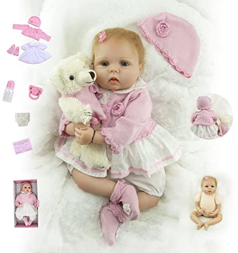 SYP Reborn Puppe 22 Zoll 55 cm Reborn Puppe Lebensecht Weiches Silikon Vinyl Reborn Baby Mädchen Handgemachte Newborn Real Baby Doll Spielzeug Weihnachts Geschenk